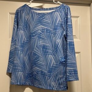 Vineyard Vines Blue Leaf Pattern Long Sleeve Top